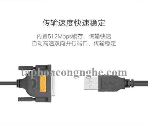 Ugreen 20795 3M màu Đen Cáp tín hiệu chuyển đổi USB 2.0 sang DB25 âm cao cấp US167 30020795